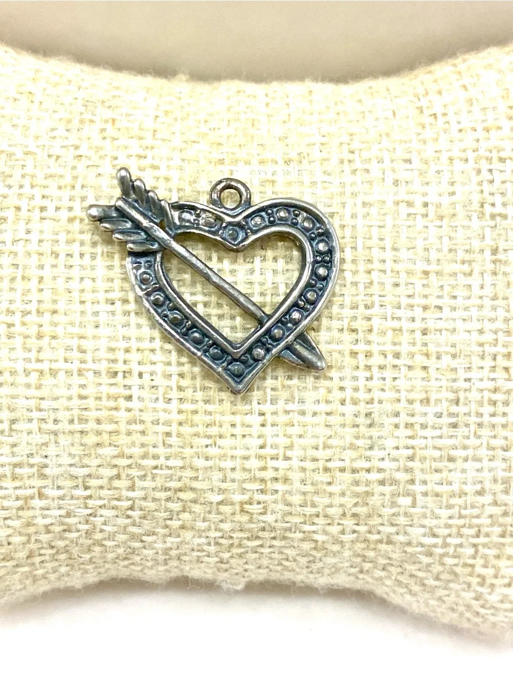 Vintage Silver-Tone Heart and Arrow Pendant Charm